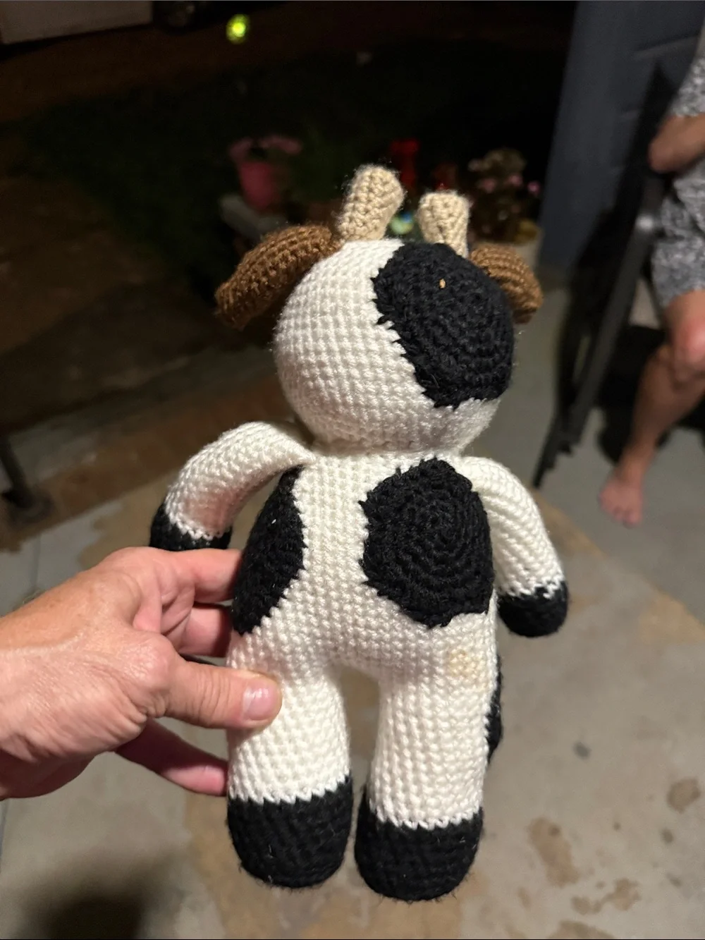 Plush Crochet Cow Toy in White, Black & Pink - Handmade Pet Plush